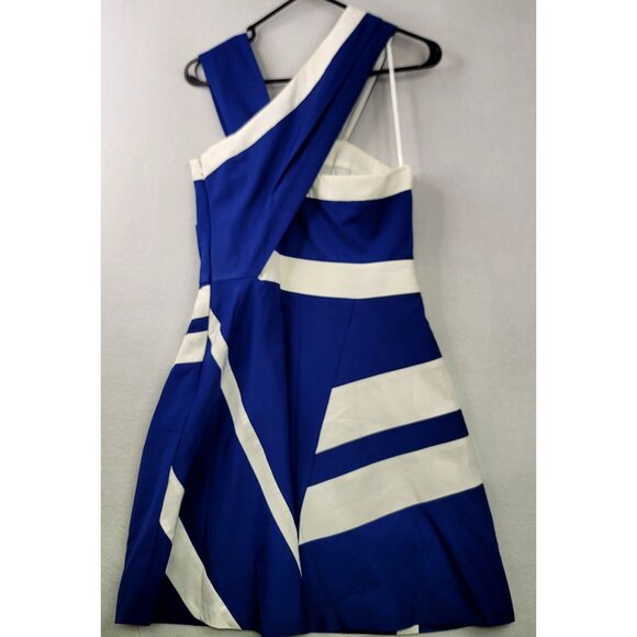 Reiss Raina Asymmetric Blue White Cotton Dress Size US 6 - UK 10 NEW Cocktail - Picture 3 of 15